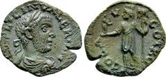 Roman Provincial Coins TROAS. Alexandria. Valerian I (253-260). Ae As. Obv: IMP LICIN VALERIAN. Laureate, draped and cuirassed bust right. Rev: COL AVGO TRO. Tyche standing left, holding statue of Apo