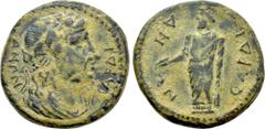 Roman Provincial Coins LYDIA. Sardis. Pseudo-autonomous. Time of the Flavians? (69-96). Ae. Obv: CAPΔIANΩN. Draped bust of Dionysos right, wearing ivy wreath. Rev: CAPΔIANΩN. Zeus standing left, holdi