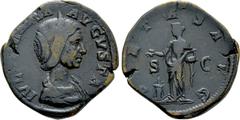 Roman Imperial Coins JULIA MAESA (Augusta, 218-224/5). Sestertius. Rome. Obv: IVLIA MAESA AVGVSTA. Draped bust right, wearing stephane. Rev: PIETAS AVG / S - C. Pietas standing left, holding acerrum a
