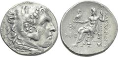 Greek Coins KINGS OF MACEDON. Alexander III 'the Great' (336-323 BC). Tetradrachm. Ephesos. Obv: Head of Herakles right, wearing lion skin. Rev: AΛEΞANΔPOY. Zeus seated left on throne, holding eagle a