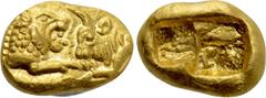 Greek Coins KINGS OF LYDIA. Kroisos (Circa 564/53-550/39 BC). GOLD Hekte. Sardes. Obv: Confronted foreparts of lion and bull. Rev: Two incuse square punches. Berk 8; Traité I 406; Weber 6772. Conditio