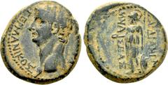 Roman Provincial Coins LYDIA. Sardis. Germanicus (Died 19). Ae. Mnaseas, magistrate. Struck under Tiberius or possibly later. Obv: ΓΕΡΜΑΝΙΚΟΣ ΚΑΙΣΑΡ. Bare head left. Rev: ΣΑΡΔΙΑΝΩΝ / MNAΣEAΣ. Athena s