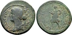 Roman Provincial Coins LYDIA. Thyatira. Faustina II (Augusta, 147-175). Uncertain magistrate. Obv: ΦAVCTЄINA CЄBACT. Draped bust left. Rev: [...]ΛOV ΘVATIPHNΩ. Artemis advancing left, holding torch in