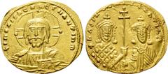 Byzantine Coins BASIL II BULGAROKTONOS with CONSTANTINE VIII (976-1025). GOLD Histamenon Nomisma. Constantinople. Obv: + IҺS XIS RЄX RЄGNANTIҺM. Facing bust of Christ Pantokrator; one pellet at edge o