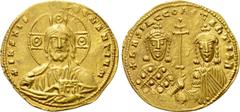 Byzantine Coins BASIL II BULGAROKTONOS with CONSTANTINE VIII (976-1025). GOLD Histamenon Nomisma. Constantinople. Obv: + IҺS XIS RЄX RЄGNANTIҺM. Facing bust of Christ Pantokrator; pellet-in-annulet in