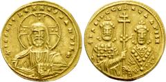 Byzantine Coins BASIL II BULGAROKTONOS with CONSTANTINE VIII (976-1025). GOLD Tetarteron Nomisma. Constantinople. Obv: + IҺS XIS RЄX RЄGNANTIҺM. Facing bust of Christ Pantokrator. Rev: + BASIL C COҺST