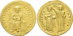 Byzantine Coins ROMANUS III ARGYRUS (1028-1034). GOLD Histamenon. Constantinople. Obv: + IҺS XIS RЄX RЄGNANTIҺM. Christ Pantokrator seated facing on throne. Rev: ΘCЄ ЬOHΘ RωMAҺω. Romanus standing faci