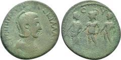 Cilician Coins (Dr. P. Vogl Collection) CILICIA. Syedra. Herennia Etruscilla (Augusta, 249-251). Ae. Obv: ЄΡЄΝΝΙΑ ΑΙΤΡΟVϹΚΙΛΛΑ ϹЄΒ. Draped bust right. Rev: CVЄ / ΔPЄΩN. The Judgment of Ares: Ares stan