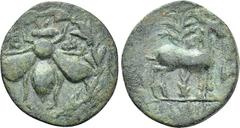 Greek Coins IONIA. Ephesos. Ae (Circa 202-133 BC). Hermias, magistrate. Obv: E - Φ. Bee within wreath. Rev: EPMIAΣ. Stag standing right; palm tree behind. BMC 140; Gitbud & Naumann 18, lot 236. Condit