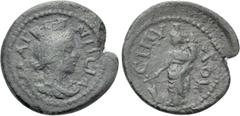 Roman Provincial Coins LYDIA. Magnesia ad Sipylum. Pseudo-autonomous. Time of Septimius Severus (193-211). Ae. Obv: MAΓNHCIA. Turreted and draped bust of Tyche right. Rev: CIΠVΛOV. Tyche standing left