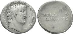 Roman Republican Coins MARK ANTONY. Denarius (32 BC). Athens. M. Junius Silanus, proconsul. Obv: ANTON AVG IMP III COS DES III III V R P C. Bare head right. Rev: M SILANVS AVG / Q PRO COS. Legend in t