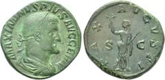 Roman Imperial Coins MAXIMINUS THRAX (235-238). Sestertius. Rome. Obv: MAXIMINVS PIVS AVG GERM. Laureate, draped and cuirassed bust right. Rev: PAX AVGVSTI / S - C. Pax standing left, holding branch a