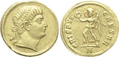 Roman Imperial Coins CRISPUS (Caesar, 317-326). GOLD Solidus. Nicomedia. Obv: Diademed head right. Rev: CRISPVS CAESAR / N. Victory advancing left, holding wreath and palm frond. RIC 110; Künker 168, 