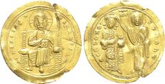 Byzantine Coins ROMANUS III ARGYRUS (1028-1034). GOLD Histamenon. Constantinople. Obv: + IҺS XIS RЄX RЄGNANTIҺM. Christ Pantokrator seated facing on throne. Rev: ΘCЄ ЬOHΘ RωMAҺω. Romanus standing faci