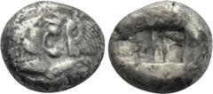 Greek Coins KINGS OF LYDIA. Time of Cyrus to Darios I (Circa 550/39-520 BC). Siglos. Sardes. Obv: Confronted foreparts of lion and bull. Rev: Two incuse square punches. Berk 22; Traité I 409; SNG Kayh