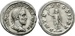 Roman Imperial Coins PUPIENUS (238). Denarius. Rome. Obv: IMP C M CLOD PVPIENVS AVG. Laureate, draped and cuirassed bust right. Rev: P M TR P COS II P P. Genius of the Senate standing left, holding br