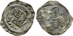 Medieval Coins GERMANY. Regensburg. Konrad IV (1204-1226). Pfennig. Obv: Facing bust, holding sword in each hand. Rev: Rough incuse. Cf. Grün 64, lot 3801. Condition: Extremely fine. Weight: 0.99 g. D