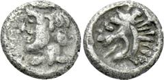 Greek Coins ASIA MINOR. Uncertain. Tetartemorion (Circa 5th-4th centuries). Obv: Male head left. Rev: Head of roaring lion left within circular incuse. SNG Kayhan I -; SNG Keckman -; Asia Minor Coins 