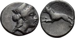 Greek Coins ASIA MINOR. Uncertain. Hemidrachm or Tetrobol (Circa 3rd century BC). Obv: Head of Hera right, wearing ornamented stephane. Rev: Wolf or hound advancing left. Gitbud & Naumann 38, lot 180 