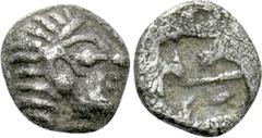 Greek Coins IONIA. Kolophon. 1/48 Stater or Tetartemorion (Late 6th century BC). Obv: Archaic head of Apollo right. Rev: Quadripartite incuse square. SNG Kayhan I 343-51; SNG von Aulock 1810; Klein 35