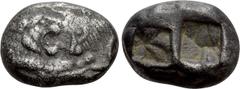 Greek Coins KINGS OF LYDIA. Time of Cyrus to Darios I (Circa 550/39-520 BC). Siglos. Sardes. Obv: Confronted foreparts of lion and bull. Rev: Two incuse square punches. Berk 22; Traité I 409; SNG Kayh