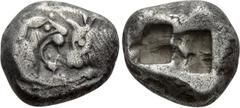 Greek Coins KINGS OF LYDIA. Time of Cyrus to Darios I (Circa 550/39-520 BC). Siglos. Sardes. Obv: Confronted foreparts of lion and bull. Rev: Two incuse square punches. Berk 22; Traité I 409; SNG Kayh