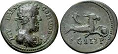 Roman Provincial Coins MYSIA. Parium. Commodus (177-192). Ae. Obv: IMP CAI M AVR COMMODVS. Laureate, draped and cuirassed bust right. Rev: C G I H P. Capricorn right, with globe between hooves and cor