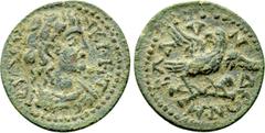 Roman Provincial Coins LYDIA. Blaundus. Pseudo-autonomous (Mid 3rd century). Ae. Obv: ΙЄΡΑ ϹVΝΚΛΗΤΟϹ. Draped bust of the Senate right. Rev: BΛΑVΝΔЄΩΝ Μ. Eagle, with wings spread and head left, standin