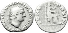 Roman Imperial Coins VITELLIUS (69). Denarius. Rome. Obv: A VITELLIVS GERM IMP AVG TR P. Laureate head right. Rev: PONT MAXIM. Vesta seated right on throne, holding patera and sceptre. RIC² 107. Condi