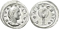 Roman Imperial Coins DIVA PAULINA (Died before 235). Denarius. Rome. Struck under Maximinus Thrax. Obv: DIVA PAVLINA. Veiled and draped bust right. Rev: CONSECRATIO. Peacock standing facing, head righ