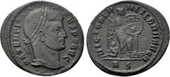 Roman Imperial Coins MAXENTIUS (307-312). Half Follis. Rome. Obv: MAXENTIVS P F AVG. Laureate head right. Rev: VICTORIA AETERNA AVG N / RS. Victory standing right, inscribing shield with VOT/ X in two