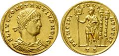 Roman Imperial Coins CONSTANTIUS II (Caesar, 324-337). GOLD Solidus. Thessalonica. Obv: FL IVL CONSTANTIVS NOB C. Diademed, draped and cuirassed bust right. Rev: PRINCIPI IVVENTVTIS / TS. Constantius 