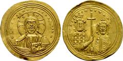 Byzantine Coins BASIL II BULGAROKTONOS with CONSTANTINE VIII (976-1025). GOLD Histamenon Nomisma. Constantinople. Obv: + IҺS XIS RЄX RЄGNANTIЧM. Facing bust of Christ Pantokrator. Rev: + ЬASIL C COҺST