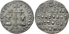 Byzantine Coins BASIL II BULGAROKTONOS with CONSTANTINE VIII (976-1025). Miliaresion (989-1025). Contemporary imitation of Constantinople. Obv: Cross crosslet with central X and pellet-in-crescent set