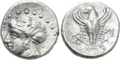 Greek Coins PAPHLAGONIA. Sinope. Hemidrachm (Circa 330-250 BC). Obv: Head of nymph left, with hair in sakkos. Rev: ΣΙ - ИΩ. Eagle facing, head left, wings displayed; monogram to right. SNG BM Black Se