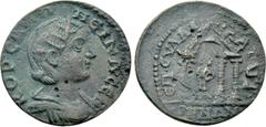 Roman Provincial Coins LYDIA. Saitta. Salonina (Augusta, 254-268). Ae. Sulla, asiarch. Obv: KOP CAΛΩNЄINA CЄB. Draped bust right, wearing stephane. Rev: ЄΠ CVΛΛA [...] / CAITTHNΩN. Tetrastyle temple, 