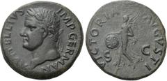 Roman Imperial Coins VITELLIUS (69). As. Uncertain mint in Spain, possibly Tarraco. Obv: A VITELLIVS IMP GERMAN. Laureate head left, with globus at point of neck. Rev: VICTORIA AVGVSTI / S - C. Victor