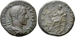 Roman Imperial Coins MAXIMINUS THRAX (235-238). As. Rome. Obv: IMP MAXIMINVS PIVS AVG. Laureate, draped and cuirassed bust right. Rev: SALVS AVGVSTI / S C. Salus seated left on throne, feeding serpent