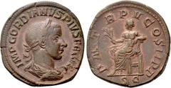 Roman Imperial Coins GORDIAN III (238-244). Sestertius. Rome. Obv: IMP GORDIANVS PIVS FEL AVG. Laureate, draped and cuirassed bust right. Rev: P M TR P V COS II P P / S C. Apollo seated left on throne