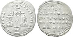 Byzantine Coins BASIL II BULGAROKTONOS with CONSTANTINE VIII (976-1025). Miliaresion. Obv: Cross crosslet with central X and pellet-in-crescent set upon globus on four steps; to left and right, crowne