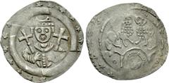 Medieval Coins GERMANY. Regensburg. Konrad IV (Bishop, 1204-1226). Pfennig. Obv: Facing bust, holding cruciform sceptre in each hand; all within border of rosettes. Rev: Facing head; above, two lions 