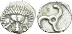 Greek Coins DYNASTS OF LYCIA. Perikles (Circa 380-360 BC). Tetrobol. Uncertain mint, possibly Limyra. Obv: Facing scalp of lion. Rev: Triskeles within incuse circle. Müseler VIII.47-51; SNG von Aulock