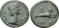 Roman Provincial Coins MYSIA. Parium. Julia Paula (Augusta, 219-220). Ae. Obv: IVLIA PAVLA AVG. Draped bust right, wearing stephane. Rev: C G I H P. Capricorn right, with globus between hooves and cor