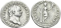 Roman Imperial Coins TITUS (79-81). Denarius. Rome. Obv: IMP TITVS CAES VESPASIAN AVG P M. Laureate head right. Rev: TR P VIIII IMP XV COS VII P P. Venus standing right, back facing, leaning upon colu