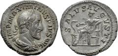 Roman Imperial Coins MAXIMINUS THRAX (235-238). Denarius. Rome. Obv: IMP MAXIMINVS PIVS AVG. Laureate, draped and cuirassed bust right. Rev: SALVS AVGVSTI. Salus seated left on throne, feeding serpent