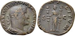 Roman Imperial Coins MAXIMINUS THRAX (235-238). Sestertius. Rome. Obv: MAXIMIANVS PIVS AVG GERM. Laureate, draped and cuirassed bust right. Rev: FIDES MILITVM / S - C. Fides standing left, holding sig