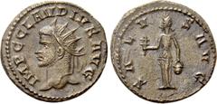 Roman Imperial Coins CLAUDIUS II GOTHICUS (268-270). Antoninianus. Antioch. Obv: IMP C CLAVDIVS AVG. Radiate head left. Rev: SALVS AVG. Isis standing left, holding sistrum and bucket. RIC V online 105