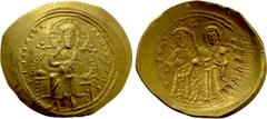Byzantine Coins CONSTANTINE X DUCAS (1059-1067). GOLD Histamenon. Constantinople. Obv: Christ Pantokrator seated facing on throne with curved back. Rev: Constantine standing facing, holding globus cru