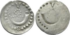 Medieval Coins GERMANY. Wurttemberg. Ulrich VI (1450-1480). Pfennig. Obv: Horn; V above; all within border of pellets. Rev: Incuse and reverse of obverse. Klein & Raff 21. Condition: Very fine. Weight