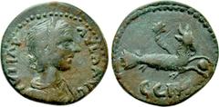 Roman Provincial Coins MYSIA. Parium. Julia Paula (Augusta, 219-220). Ae. Obv: IVLIA PAVLA AVG. Draped bust right, wearing stephane. Rev: C G I H P. Capricorn right, with globus between hooves and cor